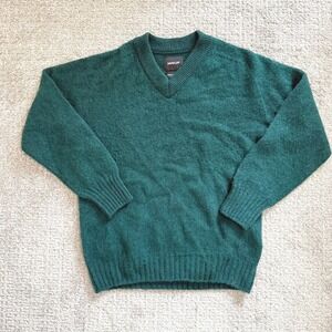 Howlin' Mens Forest‎ Green 100% Wool V-Neck Sweater Made in Scotland Size Large